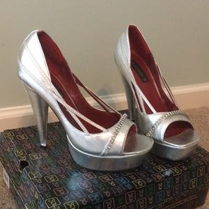 Playboy silver leather heels